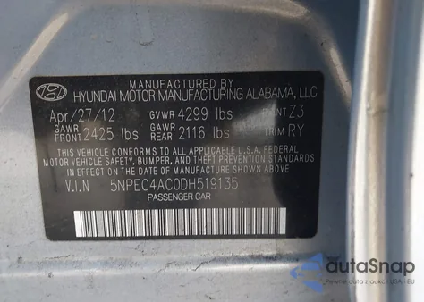 2013 Hyundai Sonata Se из США, поврежденный, VIN 5NPEC4AC0DH519135